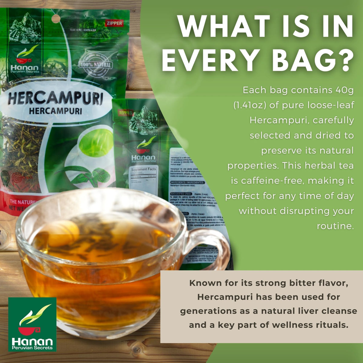 Vue arrière du sachet de thé herbal Hercampuri