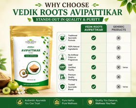 Vue arrière du sachet de VEDIKROOTS Avipattikar Churna