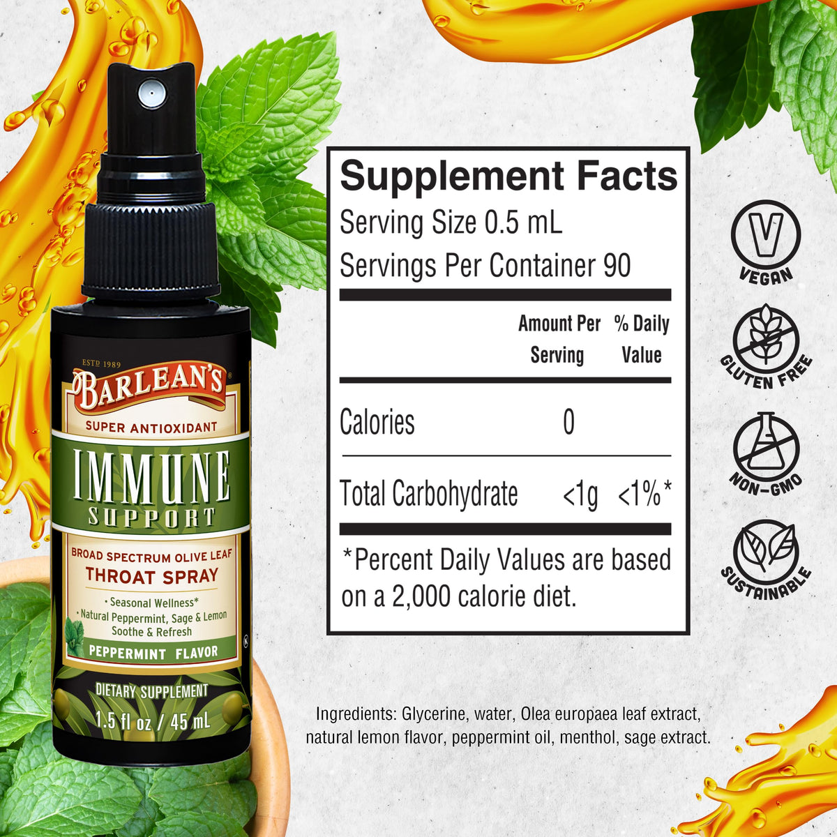 Vue arrière du spray à la feuille d'olive Barlean's 1,5 oz
