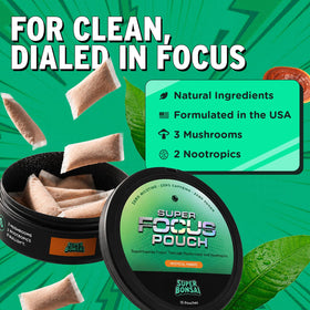Vue arrière du SuperBonsai Super Focus Pouch montrant les ingrédients