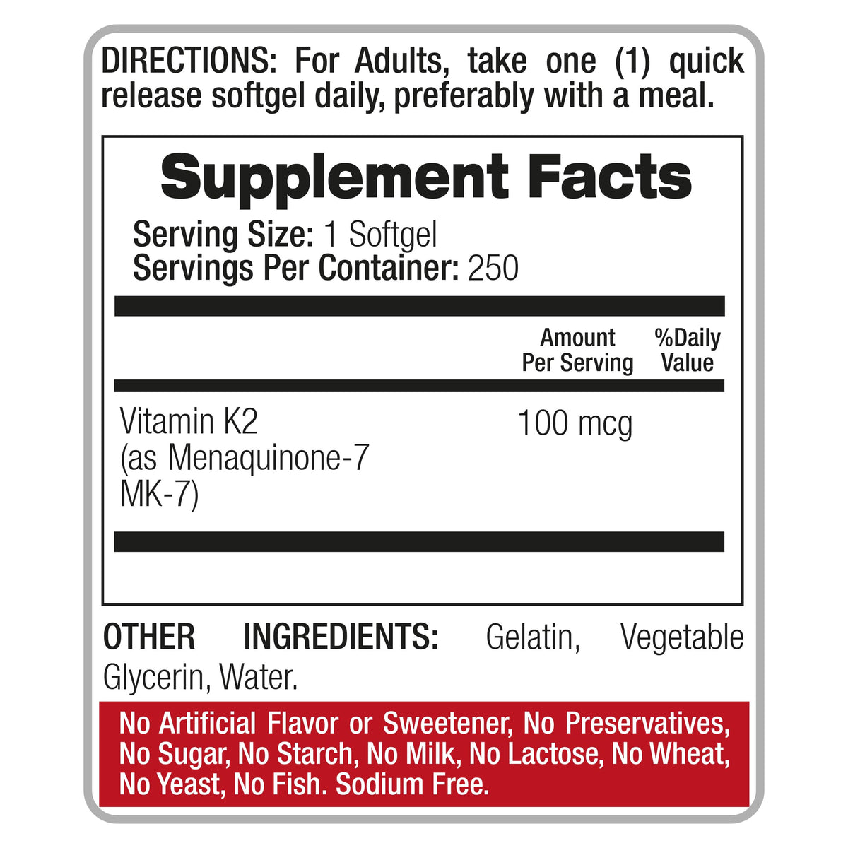 Vue avant du flacon de FITO MEDIC'S Vitamin K2 MK-7