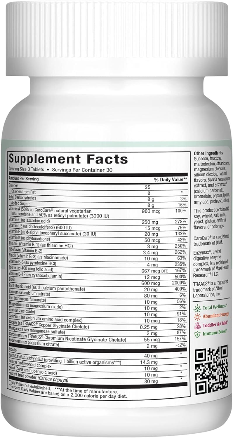 Vue d'ensemble de la boîte de Multivitamines Maxi Health avec comprimés