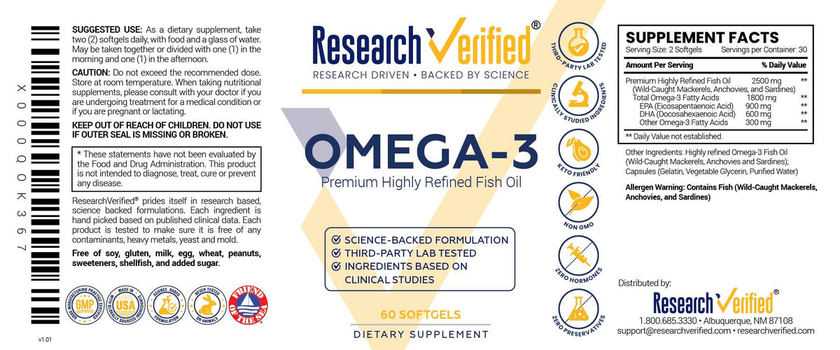 Vue d'ensemble de la bouteille de Omega 3-1800mg avec capsules