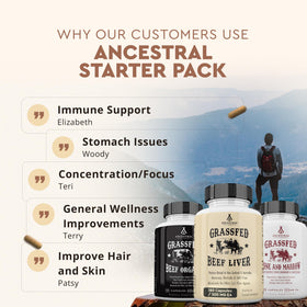 Vue d'ensemble des capsules de foie de boeuf Ancestral Supplements sur une table