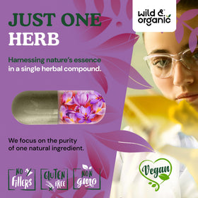 Vue d'ensemble des capsules de safran Wild & Organic dans la main