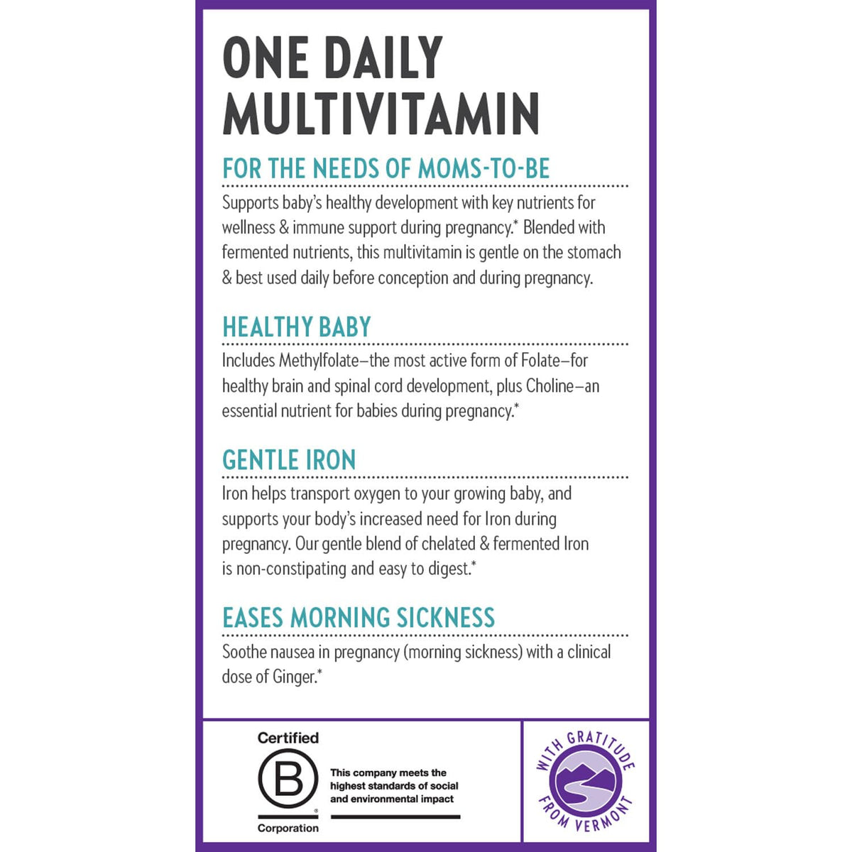 Vue d'ensemble des comprimés de multivitamines prénatales New Chapter