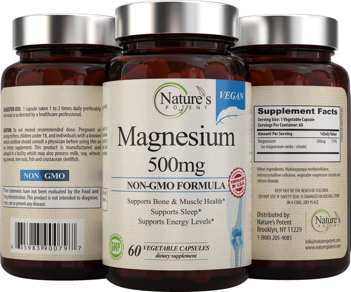 Vue d'ensemble des gélules végétales de magnésium Nature's Potent