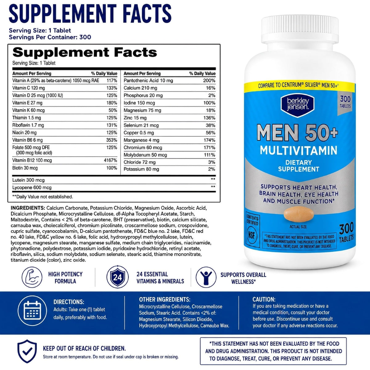 Vue d'ensemble des multivitamines berkley jensen pour hommes
