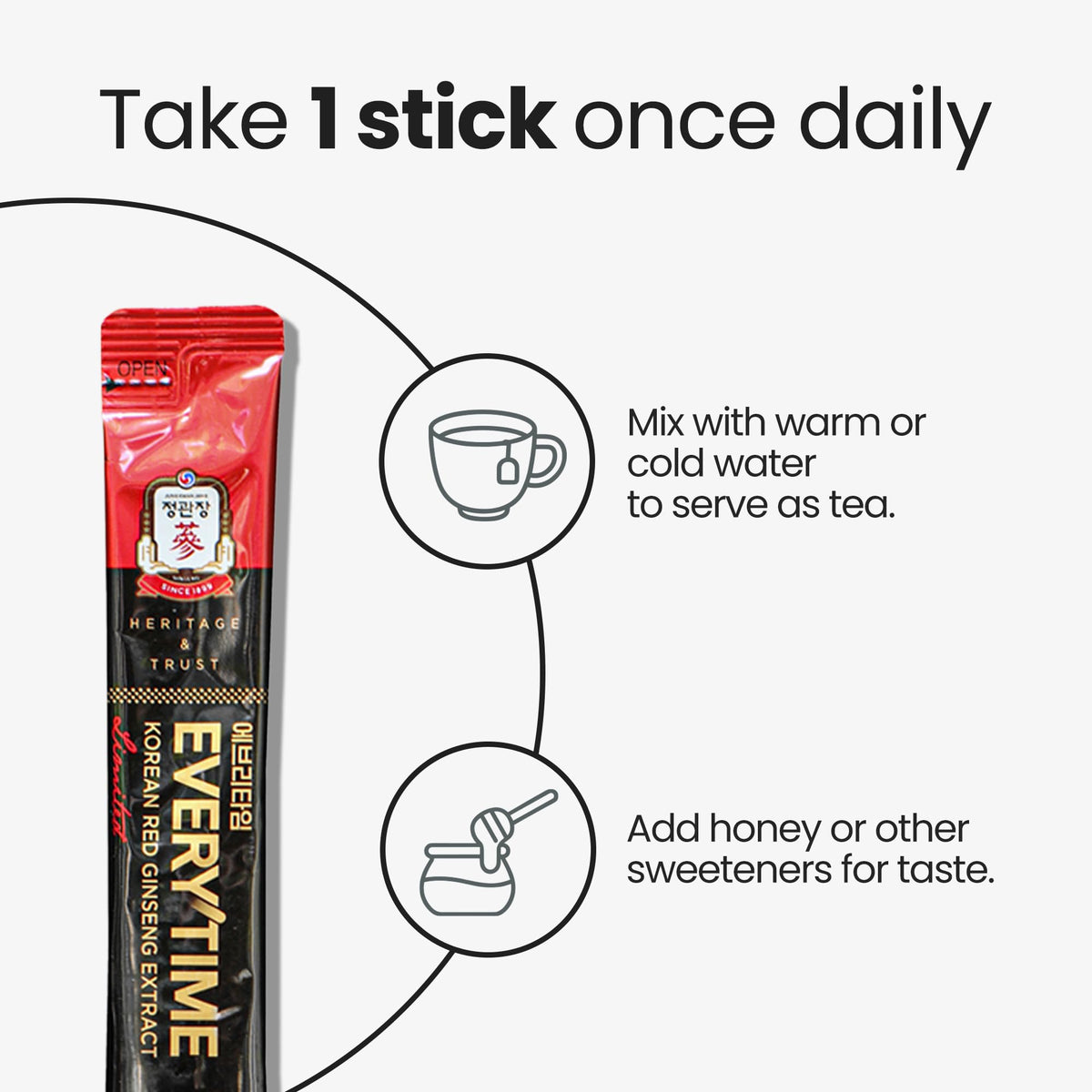 Vue d'ensemble des sachets JUNG KWAN JANG Extrait de Ginseng Rouge Coréen