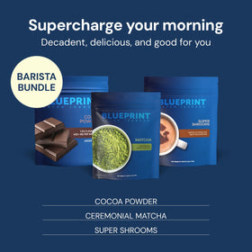 Vue d'ensemble du Blueprint Bryan Johnson Super Shroom Coffee sur un bureau