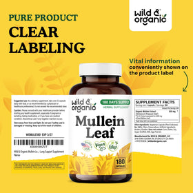Vue d'ensemble du flacon de capsules de mullein Wild & Organic