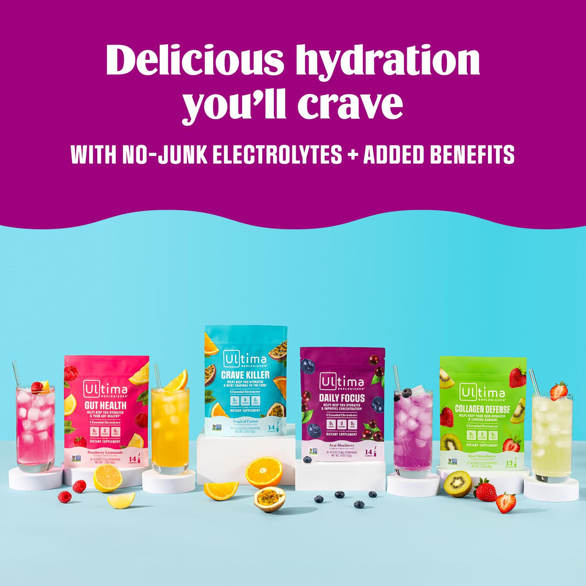 Vue d'un stickpack Ultima Replenisher Kiwi Strawberry ouvert