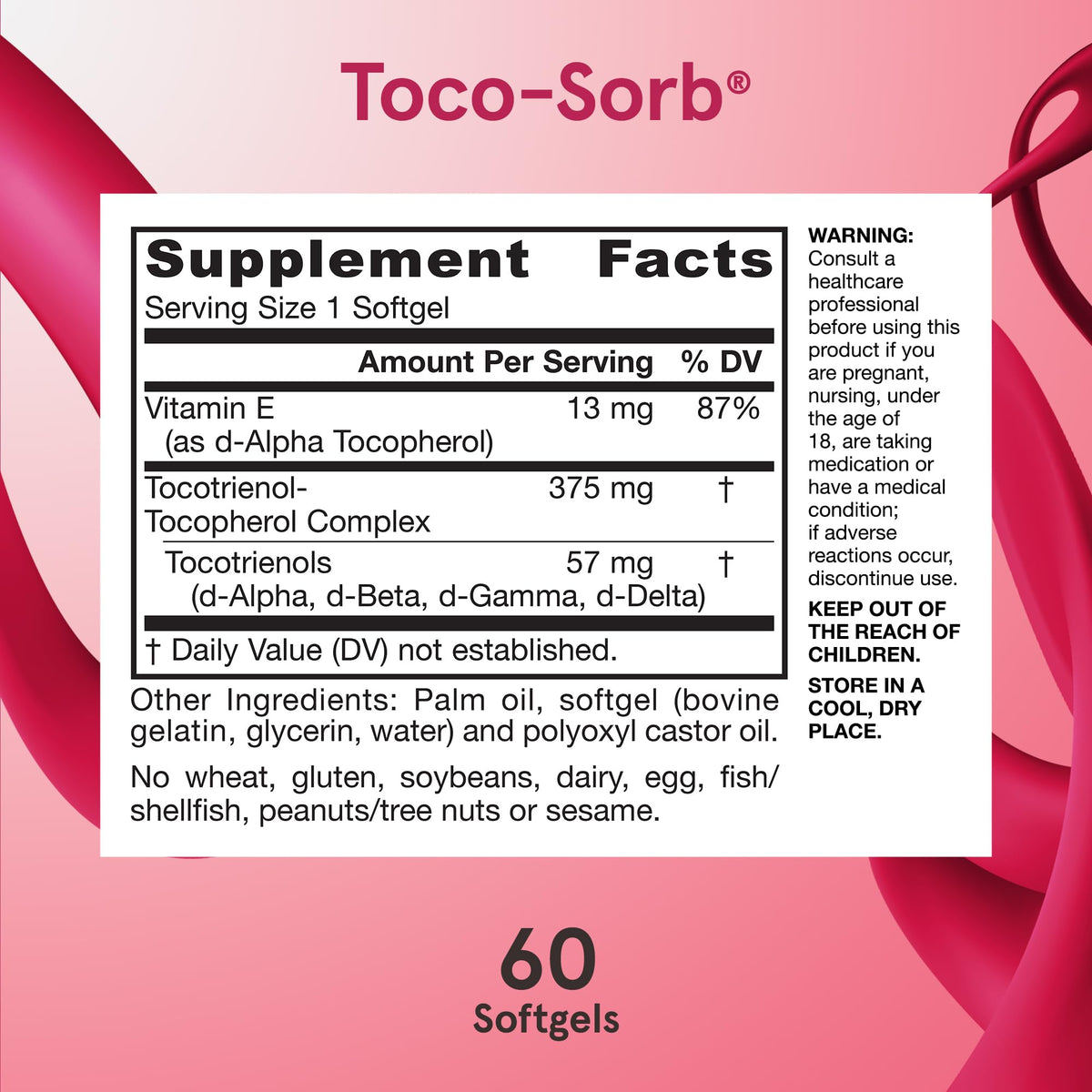 Vue de côté de Jarrow Formulas Toco-Sorb 60 gélules