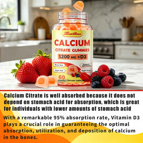 Vue de côté de l'emballage des gummies de calcium tsunshnes