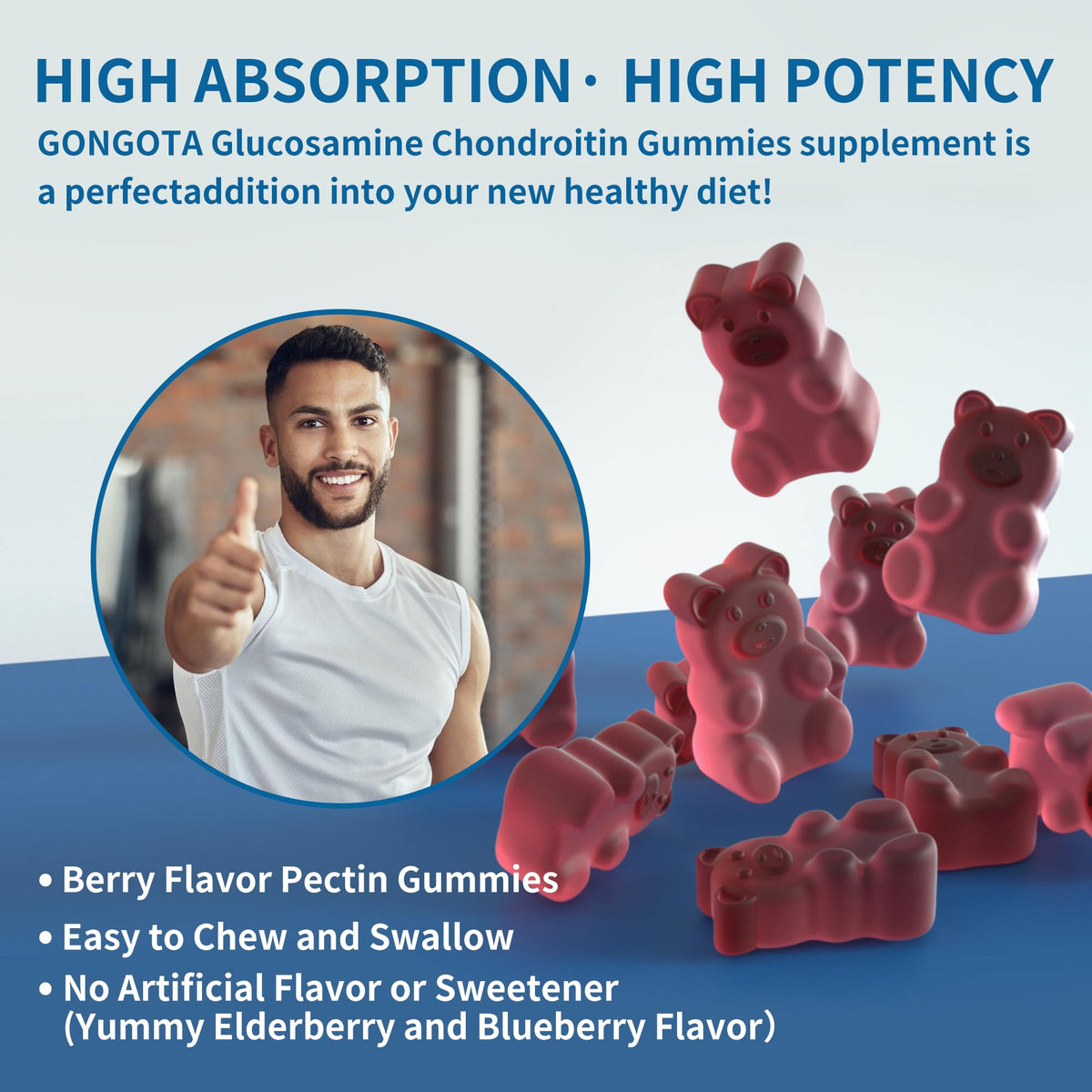 Vue de côté de l'emballage des gummies Glucosamine Chondroitin Natures Aid