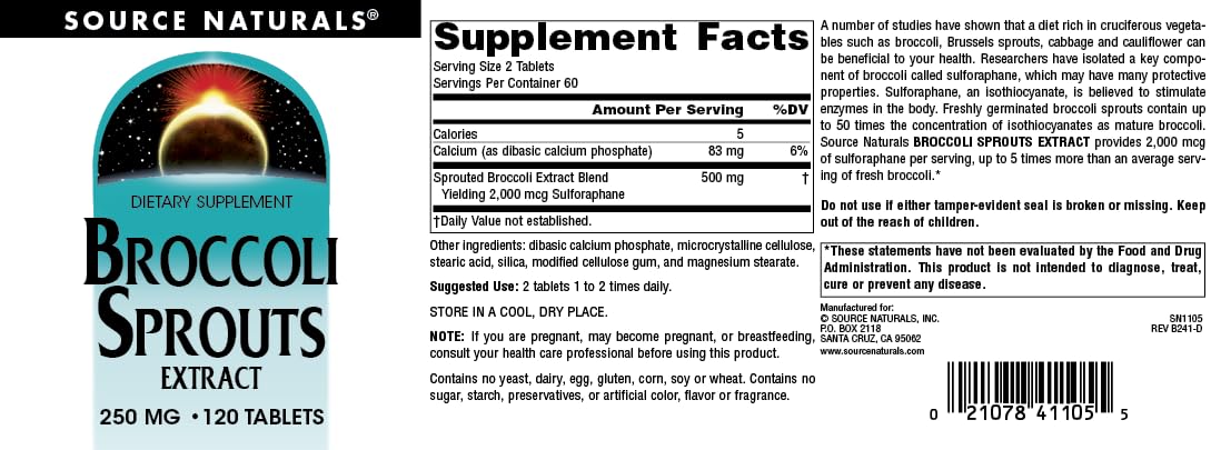 Vue de côté de l'emballage Extrait de Germes de Brocoli Source Naturals