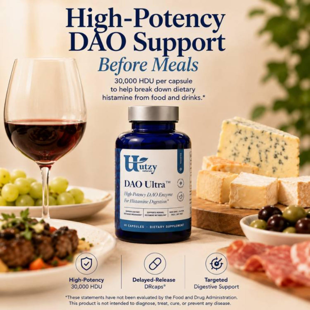 Vue de côté de l'emballage Utzy Naturals DAO Ultra