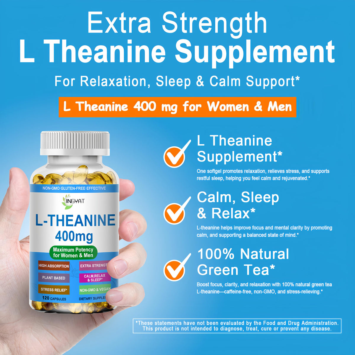 Vue de côté de la boîte de JINGYAT L-Theanine 400 mg