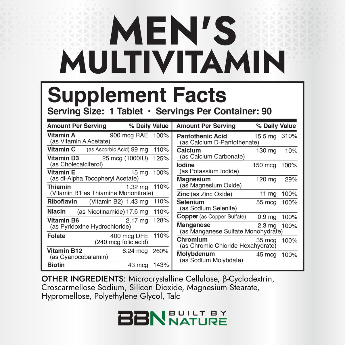 Vue de côté de la boîte de Multivitamin pour Hommes Built by Nature