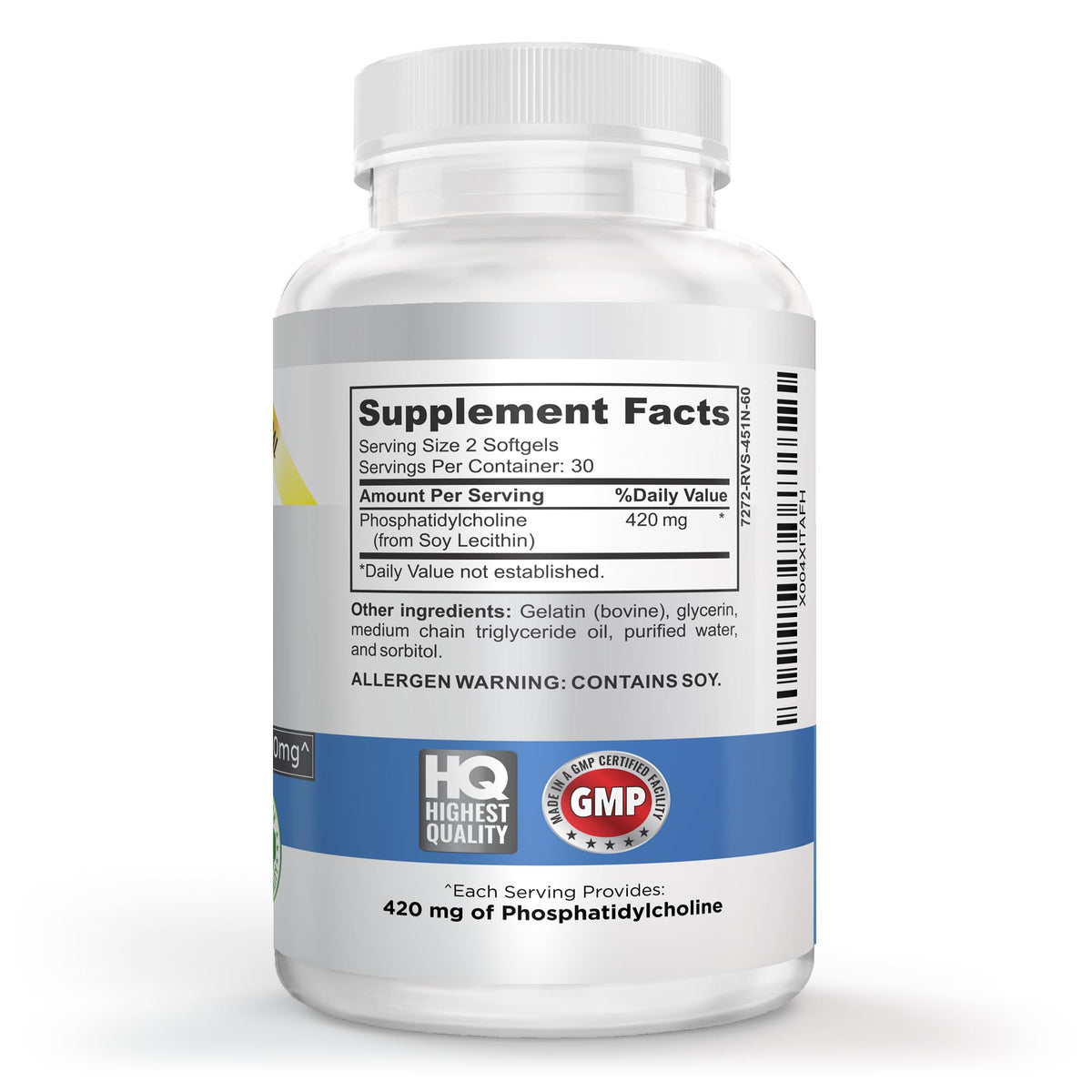 Vue de côté de la boîte de Vitalité Now! Choline Phosphatidyl 420mg