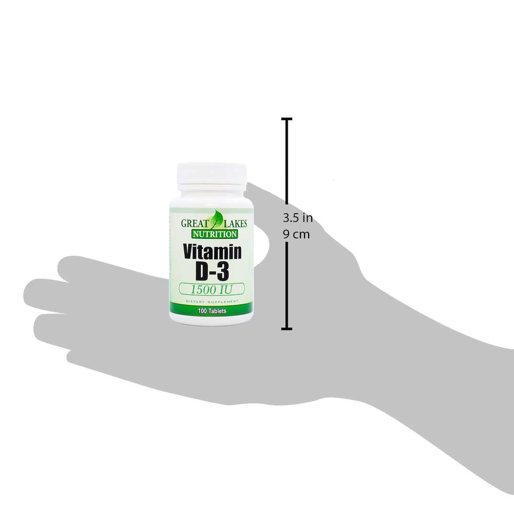 Vue de côté de la boîte de Vitamine D3 1500UI Great Lakes Nutrition