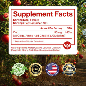 Vue de côté de la boîte de Zinc 50mg Pure Micronutrients