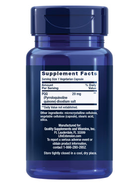 Vue de côté de la boîte Life Extension PQQ avec 30 capsules