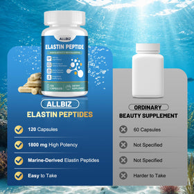 Vue de côté de la bouteille ALLBIZ Elastine Peptides avec étiquette