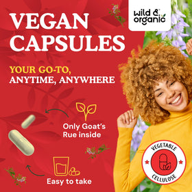 Vue de côté de la bouteille de capsules de rue de chèvre Wild & Organic