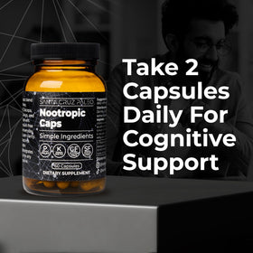 Vue de côté de la bouteille de capsules nootropiques Santa Cruz Paleo