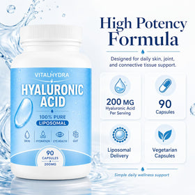 Vue de côté de la bouteille de capsules Vitalhydra