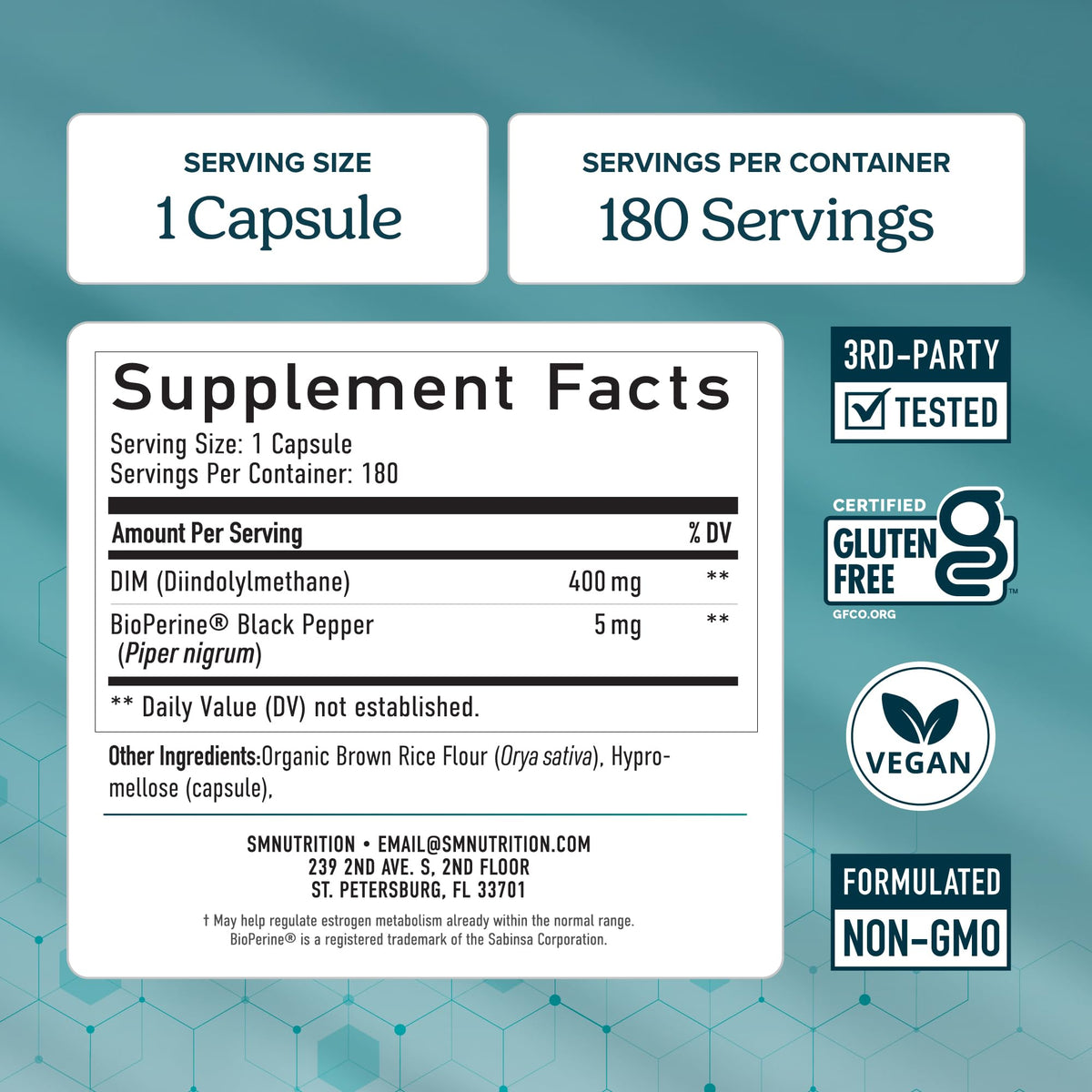 Vue de côté de la bouteille de DIM 400mg