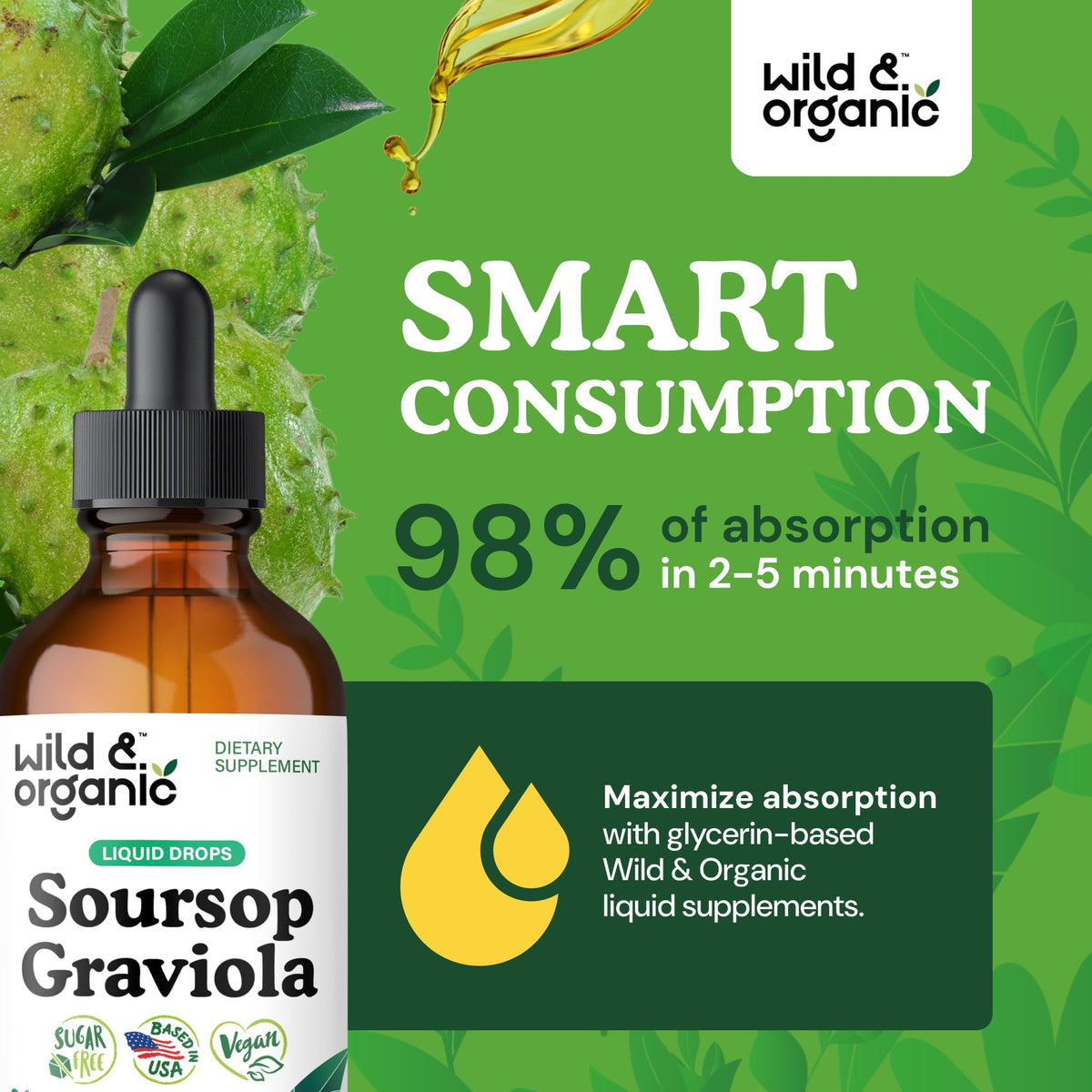 Vue de côté de la bouteille de Graviola Liquide