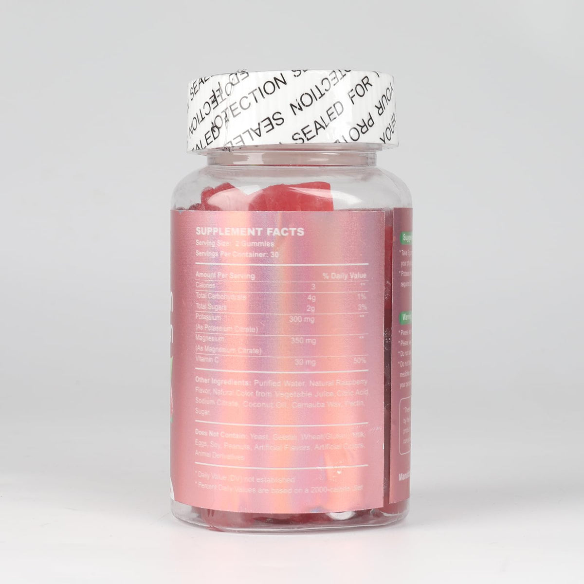 Vue de côté de la bouteille de gummies ACEYO avec étiquette visible