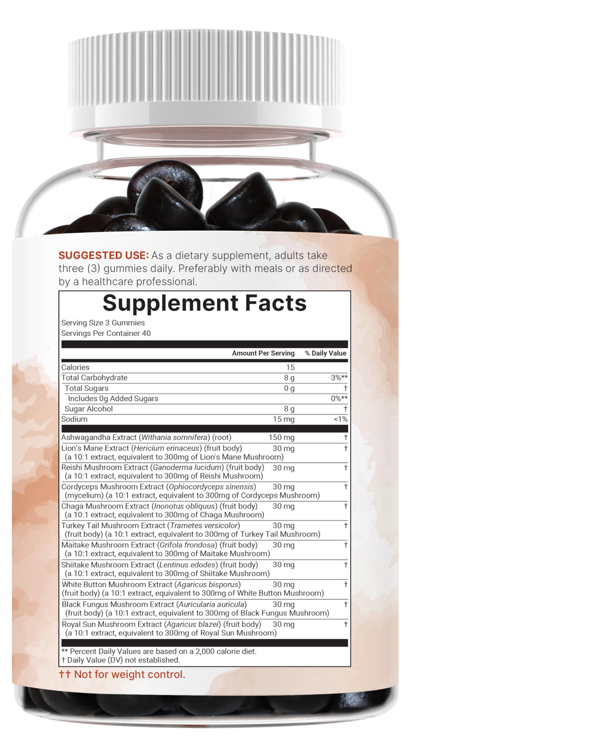 Vue de côté de la bouteille de gummies Micro Ingredients