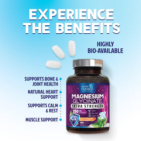 Vue de côté de la bouteille de magnésium glycinate 250 mg