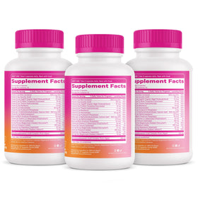 Vue de côté de la bouteille de Pink Stork Total Prenatal + DHA