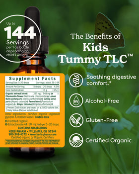 Vue de côté de la bouteille Herb Pharm Kids Tummy TLC