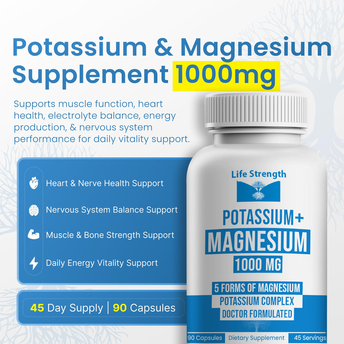 Vue de côté de la bouteille LifeStrength Potassium Magnésium