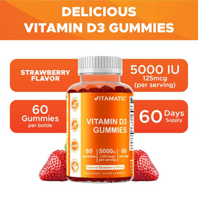 Vue de côté de la bouteille Vitamatic Gummies