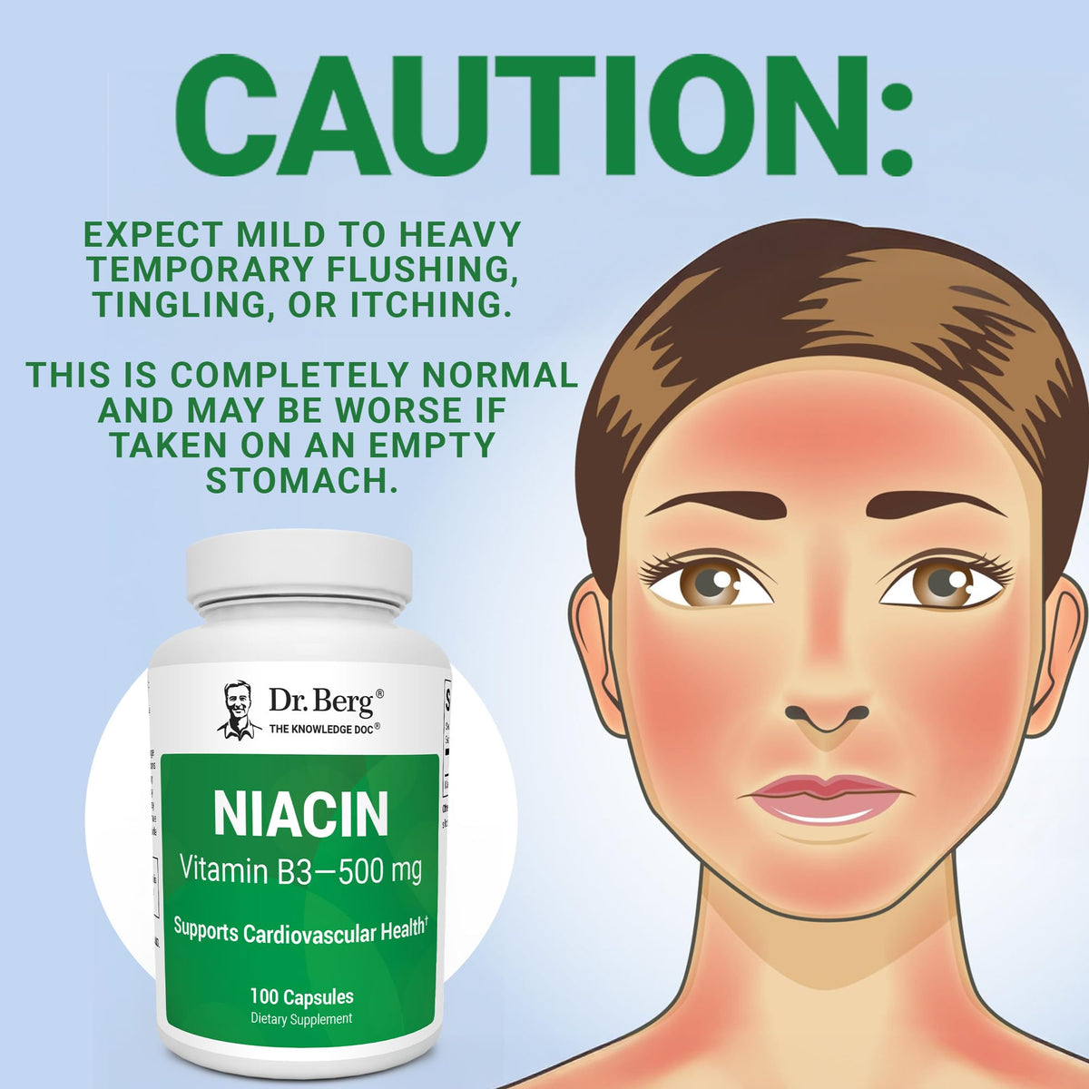 Vue de côté de la capsule de niacine Dr. Berg 125 mg