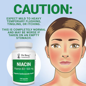 Vue de côté de la capsule de niacine Dr. Berg 125 mg