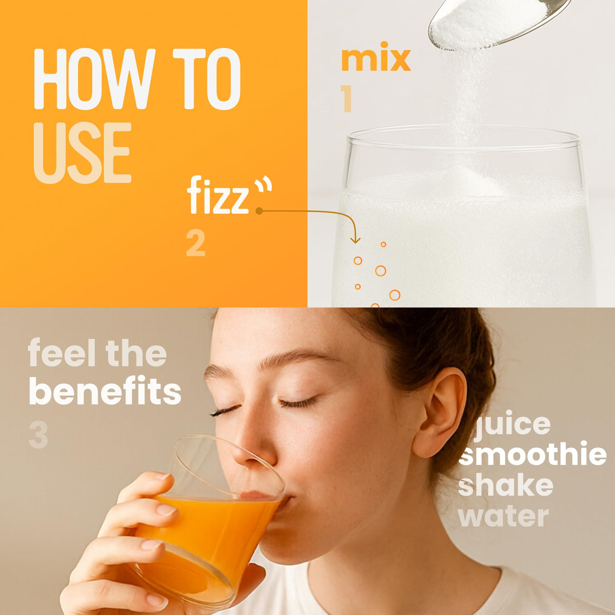 Vue de côté de la poudre de vitamine C Alkaline for Life