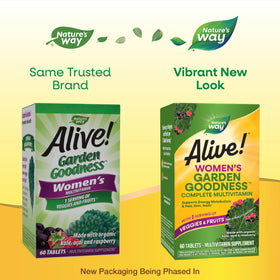 Vue de côté de Nature's Way Alive! Women's Garden Goodness multivitamine