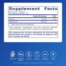 Vue de côté des capsules d'acide R-lipoïque Pure Encapsulations