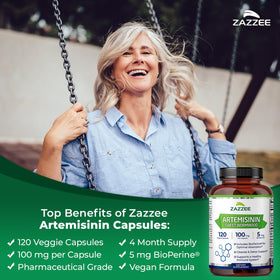 Vue de côté des capsules d'Artemisinin Zazzee avec BioPerine