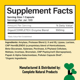 Vue de côté des capsules d'enzymes daily Complete Natural Products