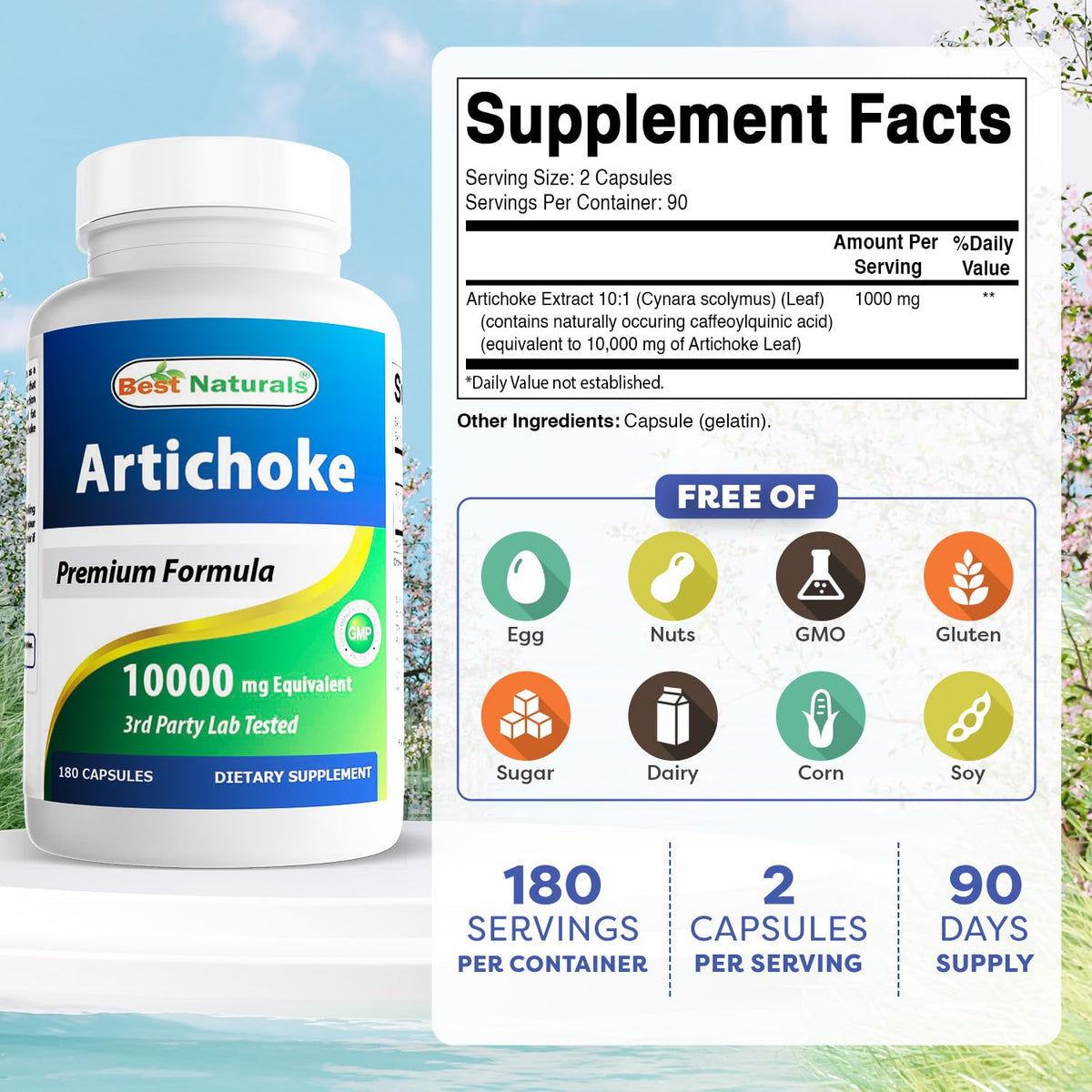 Vue de côté des capsules d'Extrait d'Artichaut Best Naturals