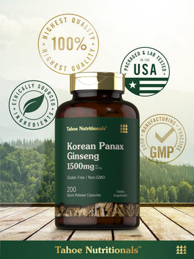 Vue de côté des capsules d'extrait de Ginseng Coréen Tahoe Nutritionals