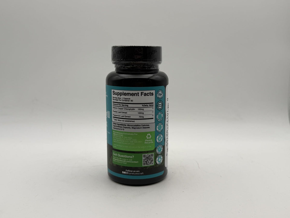 Vue de côté des capsules de chlorophylle Natures Craft